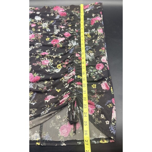 Torrid BLACK Colorful Floral Mesh Lined Pencil Skirt Drawstring Ruched Hem Sz 1X - Picture 9 of 9